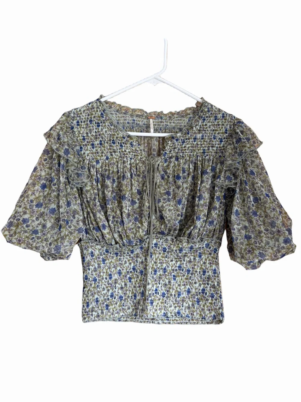 Free People Beatrice Floral Smocked Peasant Blouse Size Medium NWT